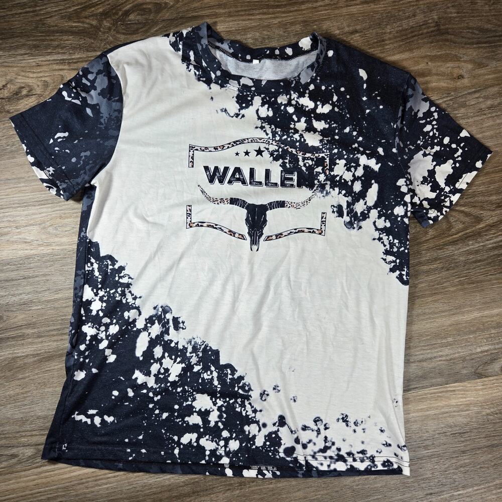 Morgan Wallen Cow Skull T Shirt Mens L Bleach Splatter Country Western Concert